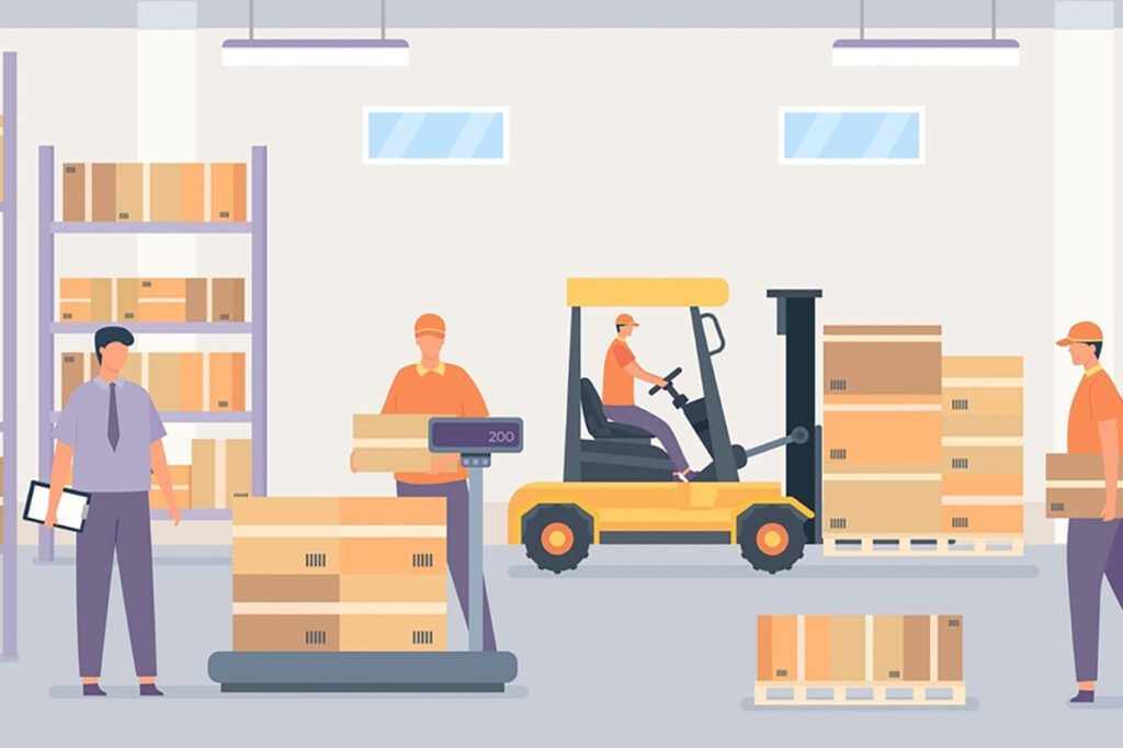 Start your Own Private Label Perfume Line 8 A creative illustration of Logistics inside a warehouse.